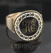 A George III gold and two colour enamel mourning ring, inscribed "Hester Lady Edmonstone Ob. 11