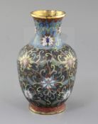 A Chinese cloisonne enamel vase, 18th/19th century, the black and blue grounds decorated with
