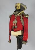 A rare Honourable Corps of Gentlemen-at-Arms officer's coatee and shako, c.1840, the scarlet cloth