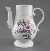 A rare Derby baluster-shaped coffee pot, c.1758, painted in 'Cotton-stem painter' style with a loose