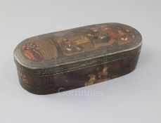 A 19th century Persian Qajar lacquered and gilt scribes casket (Qalamdan), the lid decorated with