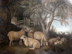 Attributed to Benjamin Zobel (1762-1831)sand pictureSheep in pasture18.5 x 24.5in.