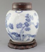 A Chinese 'Three Friends' blue and white ovoid jar, early 18th century, painted with pine, bamboo