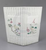 A Chinese famille rose bamboo moulded planter, Republic period, of tapering diamond section, the