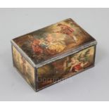 A late 19th century Swiss musical box, with printed card panels of 18th century figures in
