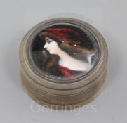 A 19th century French engine turned silver and Limoges enamel circular snuff box and cover, the