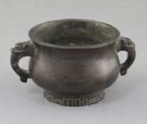 A Chinese bronze and silver wire inlaid gui censer, 17th/18th century, decorated with a band of