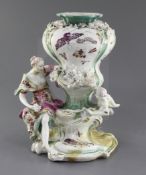 A rare large Derby 'Venus & Cupid' rococo vase, c.1758, the waisted vase finely painted with insects