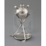 A late Victorian novelty silver and ivory mounted table club lighter, modelled as a golf ball