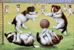 Louis Wain (1860-1939)gouacheTerrier puppies playing footballsigned7 x 10in., unframed