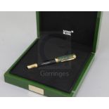 A Montblanc Qing dynasty limited edition fountain pen, with a Chinese jade cap crafted in the