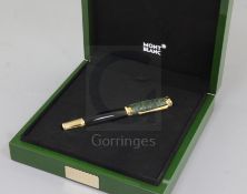 A Montblanc Qing dynasty limited edition fountain pen, with a Chinese jade cap crafted in the