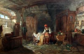 James Vivian De Fleury (1847-1902)oil on canvas'Interior, Brittany'signed and dated 186921.5 x 33.