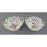 Two Derby circular baskets, c.1757-9, each painted in 'Cotton-Stem Painter' style to the interior