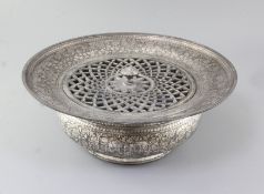 A large Indian bidri ware basin and cover, late 18th/early 19th century, decorated with bands of