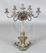 An impressive ornate early Victorian silver six branch, seven light candelabrum by William Bateman &