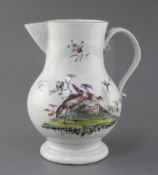 A large Derby baluster-shaped jug, c.1758, painted with four exotic birds in a garden, the reverse
