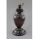 A George III lignum vitae coffee mill, with brass handle, 10in.