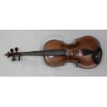 A French violin, attributed to Louis Guersan, Paris, c.1750, with two piece back medium curl, with