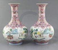 A pair of Chinese famille rose bottle vases, Republic period, each painted with figures of sages