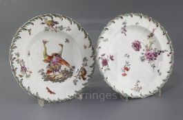 A Derby feather scroll moulded plate and a similar Chelsea plate, c. 1755-60, the Derby plate