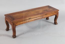 A Chinese huang huali kang table or bench, Qing dynasty with later alterations, the rectangular tray