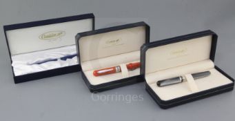A Conklin Heritage Sleeve Filler Collection grey swirl fountain pen and two other similar Conklin