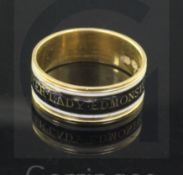 A George III 22ct gold and two colour enamel mourning band, inscribed "Hester Lady Edmonstone Ob. 11