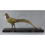 Demétre Chiparus (1886-1947). An Art Deco patinated bronze model of a pheasant, 29.5in.