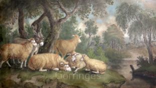 Attributed to Benjamin Zobel (1762-1831)sand pictureSheep in a river landscape18.5 x 31.5in.