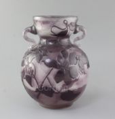 A large Gallé cameo 'Cristallerie' two handled vase, c.1900, in amethyst and clear overlay,