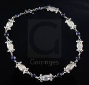 A Danish Georg Jensen sterling silver and blue chalcedony? cabochon set 'Moonlight Blossom'