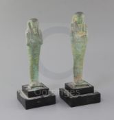 Two Egyptian green glazed composition Shabti, late period, 26th-30th dynasty, circa 664-332 B.C.,