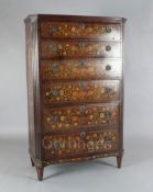 A 19th century Dutch mahogany and floral marquetry chest, with six graduated long drawers, on square
