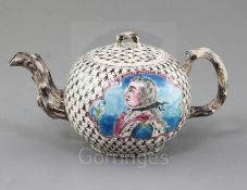 A Staffordshire saltglaze stoneware 'Frederick of Prussia' commemorative teapot and cover, c.1760,