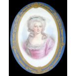 A pair of Sevres style porcelain portrait plaques, late 19th century, each of oval form, painted