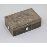 A 19th century bois durci musical box, playing Scottish themed tunes and decorated to the lid with a