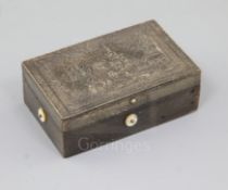 A 19th century bois durci musical box, playing Scottish themed tunes and decorated to the lid with a