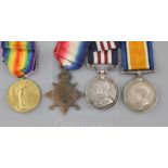 A WWI Military medal group of four Private T.W. Bishop, 1/16 London Regiment, comprising trio and