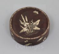 A Ryuku Islands lacquer circular box, late 17th/early 18th century, inlaid in abalone shell with