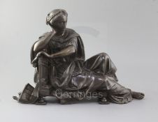 Albert-Ernest Carrier-Belleuse (1824-1887). A bronze reclining figure of St Cecilia, signed A.