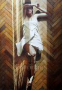 § Maxwell Doigmixed media on canvas laid on board'Figure on Parquet Floor'signed, inscribed verso