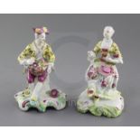 A near pair of early Derby 'Pale Family' figures of a seated gentleman and woman, c. 1756-8, both