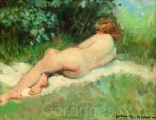 § Jules R. Hervé (1887-1981)oil on canvasReclining female nudesigned8 x 10.25in.