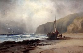 Gustav de Breanski (c.1856-1898)oil on canvasCoastal scene with beached fishing boatsigned12 x