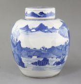 A Chinese blue and white ovoid jar and cover, 18th/19th century, painted with two boys in a