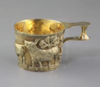 A George V embossed silver gilt replica of the Vappheio Cup, by Nathan & Hayes, with spool and lug