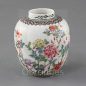 A Chinese famille rose semi-eggshell jar, Guangxu / Republic period, finely painted with peonies and
