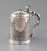 A Queen Anne Britannia standard silver lidded tankard, by Seth Lofthouse? with domed top and
