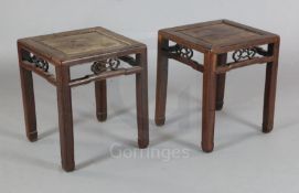 A pair of Chinese hongmu square tables, 19th century, width 41cm height 49cm